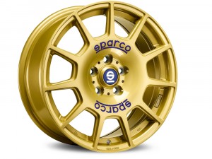 Llanta SPARCO TERRA 7,5 X 17" (5X100) ET48 RACE GOLD BLUE LETTERING